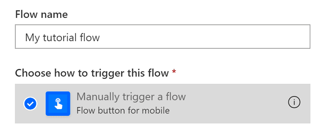 Ảnh chụp màn hình lựa chọn Manually trigger a flow của Power Automate